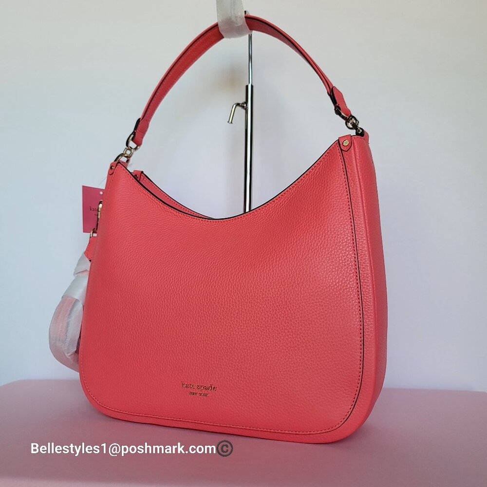 KATE SPADE Roulette Pebbled Leather Large Hobo Bag- Peach Melba color π$178.β - Picture 4 of 16